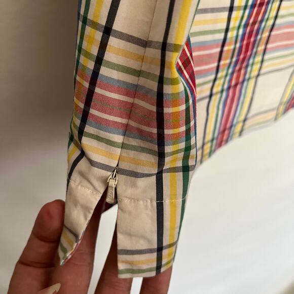 Talbots Plaid Bell Sleeve Womens Top Small Petite White Ruffles Academia Preppy - Picture 8 of 16